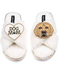 Laines London - Neutrals Laines Neutral Boucle Slippers With Skip The Golden Lab & Dog Mum/Mom Brooches - Lyst