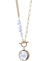 My Little Nature - Neutrals Opal Crystal Necklace With Plated And Beaded Toggle Clasp & Charm - Lyst