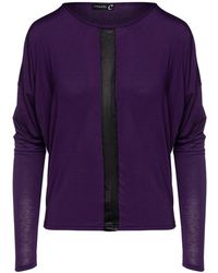Conquista - Ink Colour Batwing Top With Faux Leather Detail - Lyst