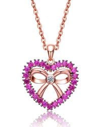 Genevive Jewelry - Rachel Glauber Rose Gold Plated Heart Shaped Pendant With Cubic Zirconia For Kids-girls - Lyst
