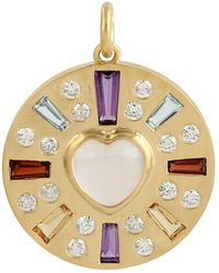 Artisan - Multi Baguette & Heart Cut Gemstone With Bezel Set Diamond In 18k Gold Charm Pendant - Lyst