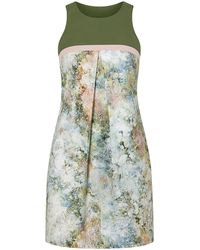 Conquista - A Line Khaki Floral Dress - Lyst