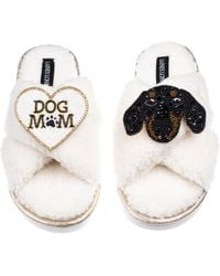 Laines London - Neutrals Laines Neutral Boucle Slippers With Little Sausage The Dachshund & Dog Mum Mom Brooches - Lyst