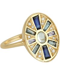 Artisan - 18k Yellow Gold Diamond Baguette Sapphire Topaz Aquamarine Tanzanite Cocktail Ring Jewelry - Lyst