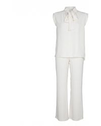 Modenaire - Sleeveless Tie Neck Blouse And Wide Leg Pant Set - Lyst