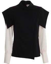 Julia Allert - Tailored Blazer-Style Blouse With Satin Sleeves - Lyst