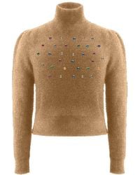 Roch Perel - Neutrals Camel Embellished Fur Knit Sweater - Lyst
