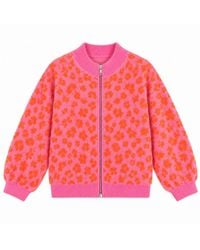 LAtelier London - Floral Knit Cardigan With Ribbed Trims - Lyst