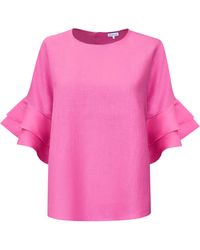 Perlavera - Lolan Carmina Rose Solid Linen Flare Sleeve Top - Lyst