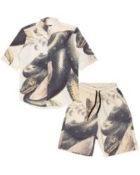 mysimplicated - Neutrals Short Sleeve Shirt And Bermuda Set With Snake Design - Lyst