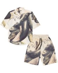 mysimplicated - Neutrals Short Sleeve Shirt And Bermuda Set With Snake Design - Lyst