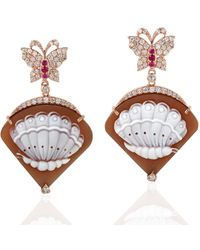 Artisan - 18k Shell Cameos Ruby Butterfly Dangle Earrings Diamond Jewelry - Lyst