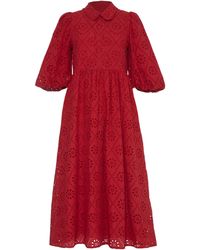 Rose & Nancy - Lucille Cotton Embroidered Midi Shirt Dress - Lyst