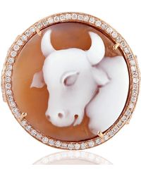 Artisan - Handmade Rose Gold Cow Shape Shell Cameo Diamond Cocktail Ring Jewelry - Lyst