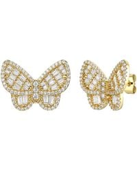 Genevive Jewelry - Rachel Glauber Plated Sterling With Diamond Cubic Zirconia Clusters Butterfly Stud Earrings - Lyst