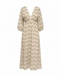 Tantra Spain Sl - Printed Dress With Elastic Waistband, V-Neck And V-Back Kakhi - Lyst