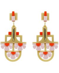 Gissa Bicalho - Handmade Acrylic Earring Pendant 3 Flowers Kahki / Pink - Lyst