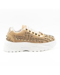 Rettrose - Neutrals Eden Luxury Desert Storm Satin Handmade Embellished Trainers - Lyst