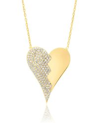 SHYMI - Half Pave Heart Necklace - Lyst