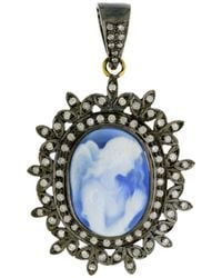 Artisan - Carved Shall Cameo & Diamond Angle Design Pendant In 18k Gold With Silver - Lyst