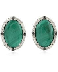 Artisan - Malachite, Diamond & Diamond Halo Stud Earrings - Lyst