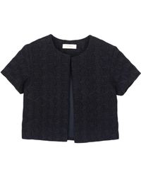 Stovaria - Velvet Crop Coat With Metallic Thread Embroidery - Lyst