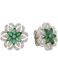 Artisan - Solid White Gold Natural Diamond Emerald Stud Earrings Handmade Jewelry - Lyst
