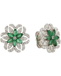 Artisan - Solid White Gold Natural Diamond Emerald Stud Earrings Handmade Jewelry - Lyst
