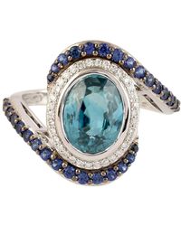 Artisan - Blue Sapphire Pave Natural Diamond & Oval Cut Zirconia In 18k White Gold Designer Ring - Lyst