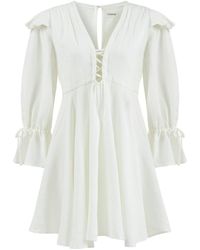 Lilamie - Sicily Loose Fit U Neckline Long Sleeve Mini Summer Dress - Lyst