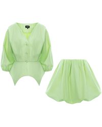 BLUZAT - Mint Asymmetrical Two-Piece Set With Bubble Skirt - Lyst