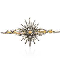 Artisan - Natural Pave Diamond In 18k Gold & 925 Sterling Silver Starburst Design Palm Bracelet - Lyst