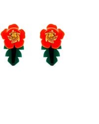 Gissa Bicalho - Handmade Acrylic Earring Rose And Leaf S - Lyst
