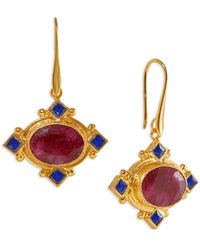 Ottoman Hands - Raina Ruby And Blue Crystal Drop Earrings - Lyst