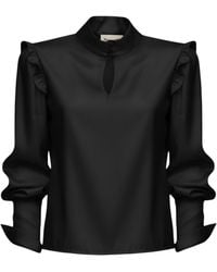 Julia Allert - Designer Satin Blouse With Bishop Sleeves And Stand Collar – - Lyst