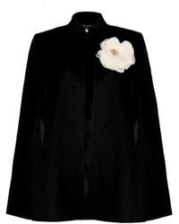 Laines London - Neutrals Laines Couture Wool Blend Cape With Embellished Cream Corsage - Lyst