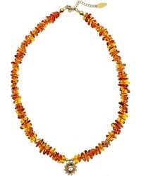 Farra - Natural Amber With Evil Eye Pendant Necklace - Lyst