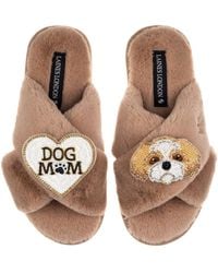 Laines London - Neutrals Classic Laines Slippers With Dog Mum Mom & & Shih Tzu Brooches - Lyst