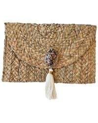 OhSun - Neutrals Moana Tiger Shell & Straw Clutch - Lyst