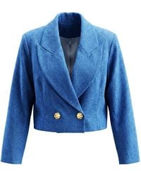 L2R THE LABEL - Denim Cropped Double Breasted Blazer - Lyst