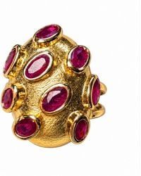 By Ozge - Ruby Zircon Plated Chunky Statement Ring - Lyst