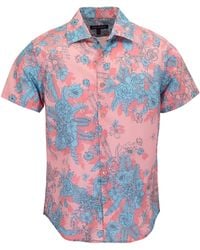 lords of harlech - Scott Mono Floral Coral Printed Button Up Shirt - Lyst