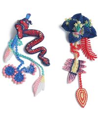 Nana Watanabe - Garden Snake Floral Embroidered Earrings - Lyst