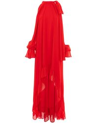 concept A trois - Long Dress With Split Bell Sleeves And A Slight Train - Lyst