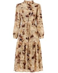 John Abgin - Chiffon Ruffle Tiered Midi Dress - Lyst
