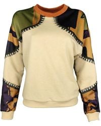 Lalipop Design - Abstract Print Sweatshirt With Khaki Vegan Leather Details - Lyst