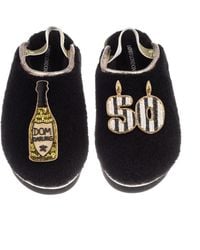 Laines London - Flatform Cloud Closed Toe Slippers With Stripe 50Th Birthday & Dom Darling Brooches - Lyst