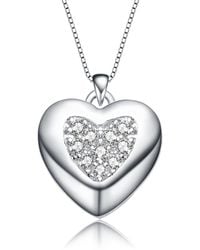 Genevive Jewelry - Rachel Glauber Plated With Cubic Zirconia French Pave Heart Pendant Necklace - Lyst