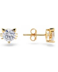 Kylie Harper - Diamond Cz Kitty Cat Stud Earrings - Lyst