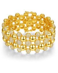 Genevive Jewelry - Rachel Glauber Plated With Cubic Zirconia French Pave Medallion Mesh Link Bracelet - Lyst